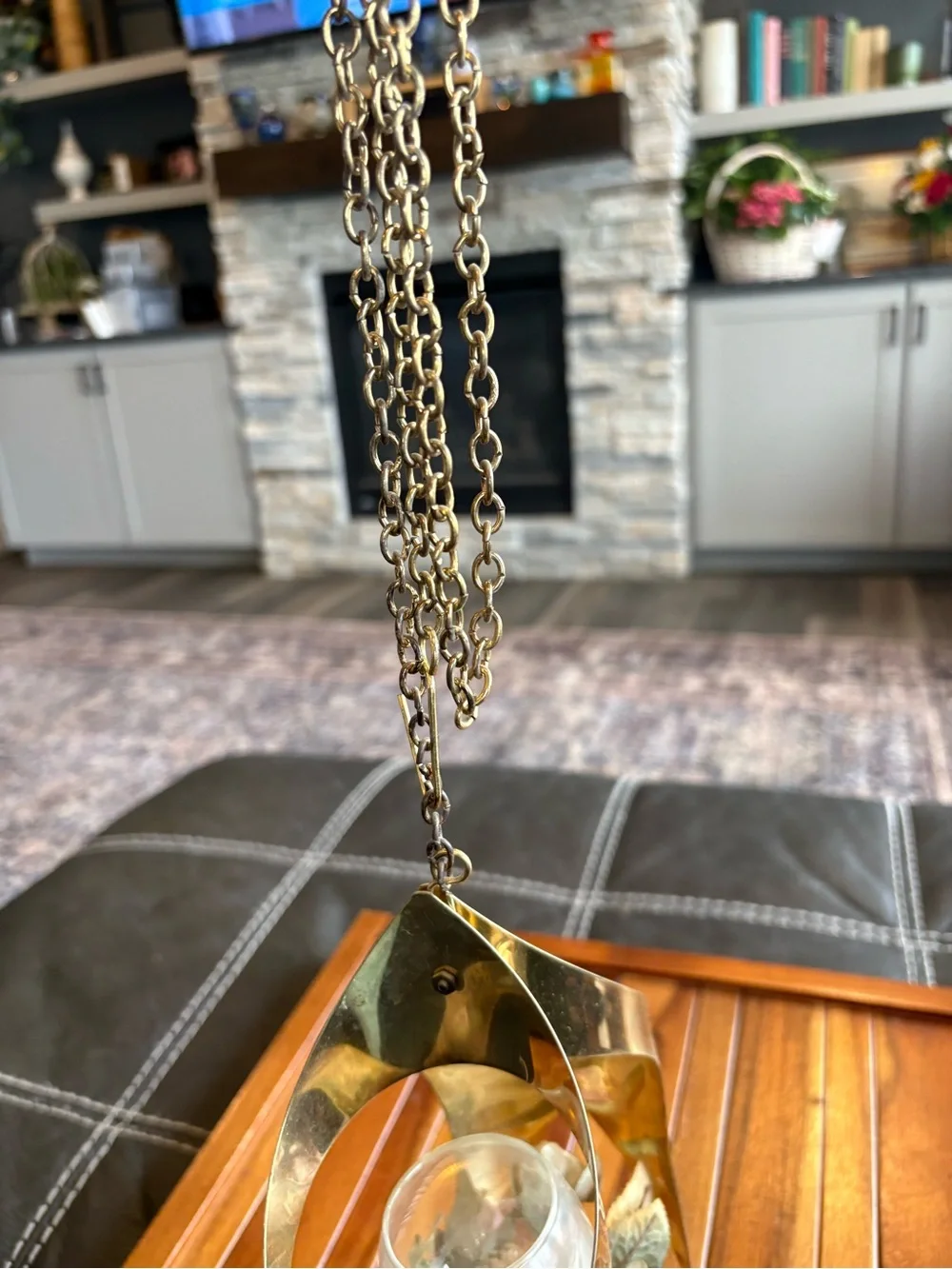 Vintage Brass Hanging Candle Holder Boho MCM Decor | Chain